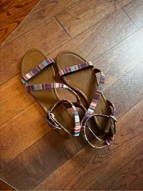 Call It Spring Brown Sandals with Multicolor Straps